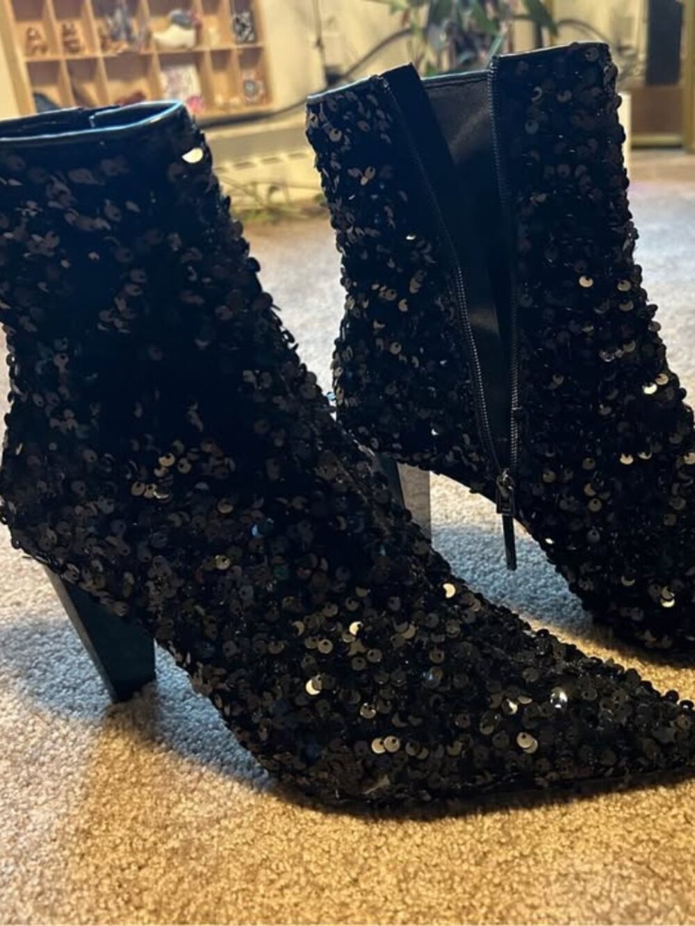Zara Black Sequin Ankle Boots 7 1/2